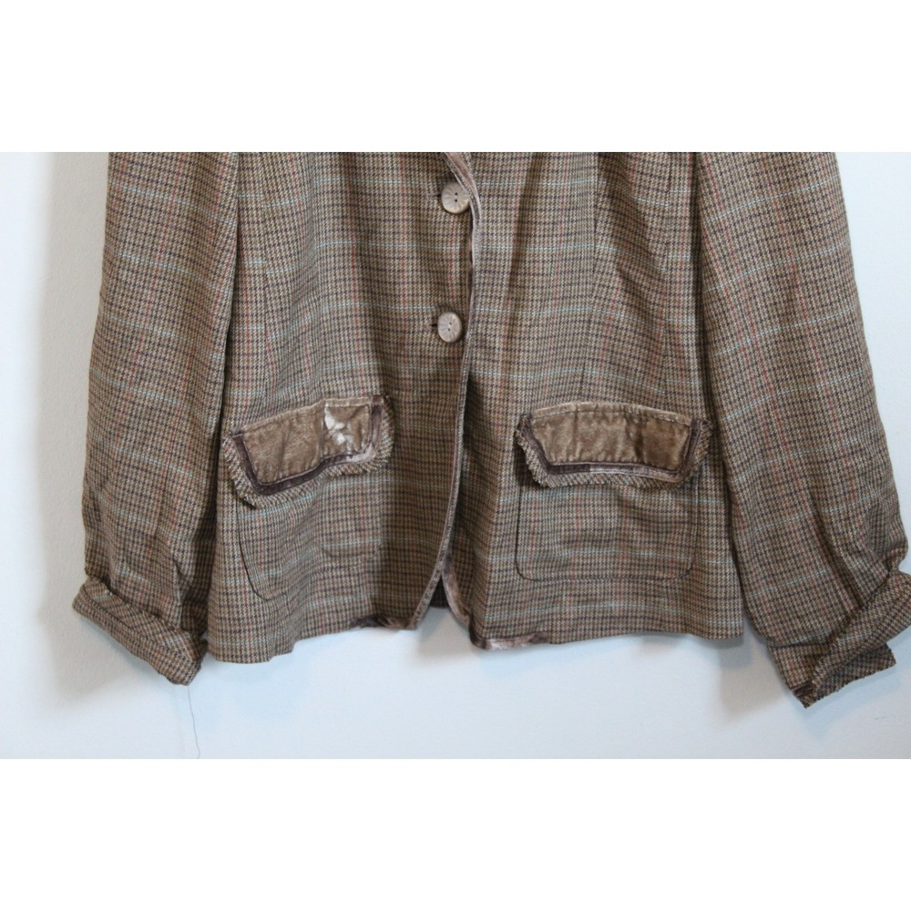 NWT J. Jill Plaid Houndstooth Velvet Trim Blazer Suit Jacket Brown Size 6 Fall - Picture 6 of 13